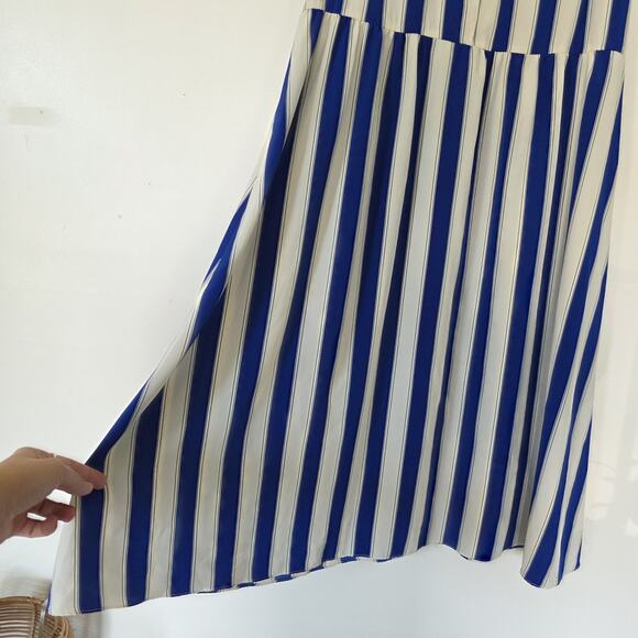 Vtg Striped Midi Shirt Dress Womens 9/10 Blue Retro Button Up Pinup Art Teacher - Picture 3 of 10